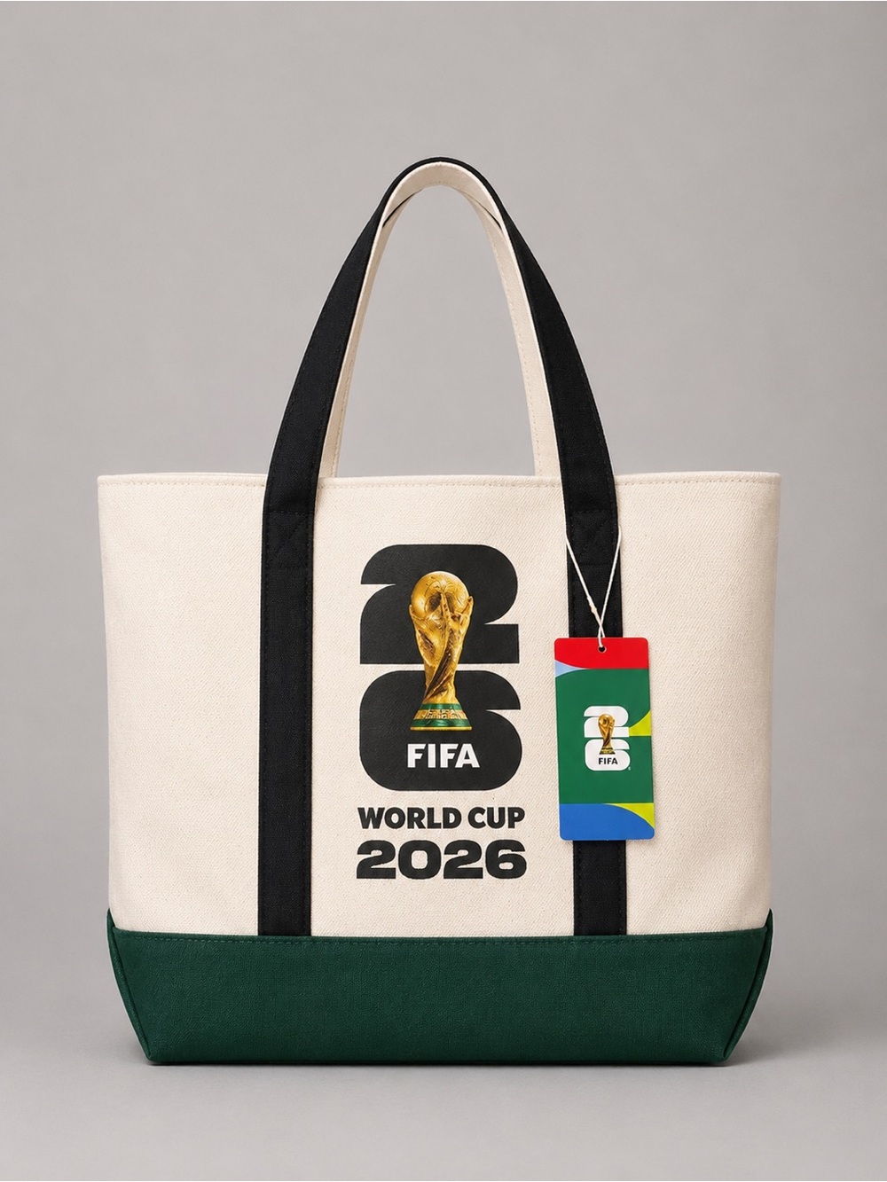 NWT FIFA World Cup ‘26 Trophy Canvas Tote Black Forest Green OS